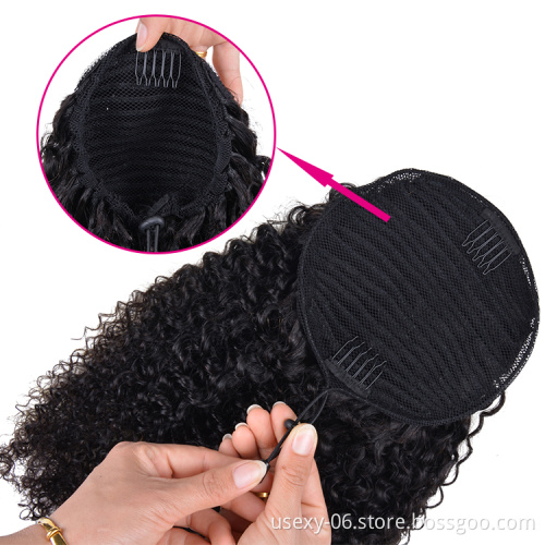 Wholesale colored 1b 30 1b 99j 100% curly virgin natural drawstring ombre extensions human hair ponytails